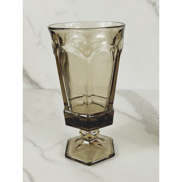 Fostoria Goblet Virginia Smokey Brown 10oz Ice Tea Water Glass Tall 7" Footed x2 - Picture 2 of 12